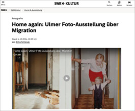 SWR, Radio Feature, exhibition, HOME AGAIN Migration | Home | Memory curated by Andy Heller & Oliver Krebs ML Casteel Hannah Darabi Göran Gnaudschun Andy Heller Ulrike Kolb Oliver Krebs Eva Leitolf Wiebke Loeper Ute Mahler & Werner Mahler Jana Sophia Nolle Ingmar Björn Nolting Peter Piller Minna Rainio Mark Roberts Elena Subach Stadthaus Ulm Münsterplatz 50 89073 Ulm Opening October 6th, 2024 at 11.30 am Exhibition October 7th, 2024 – January 12th, 2025 